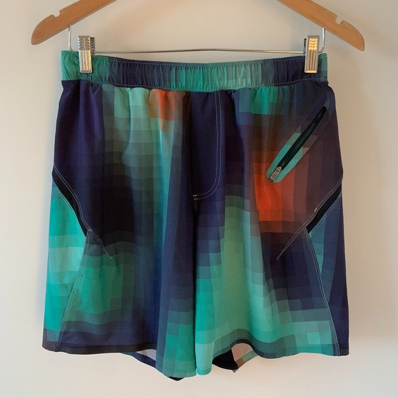 lululemon athletica Pixel Pattern Shorts - Blue and Green - Picture 1 of 2